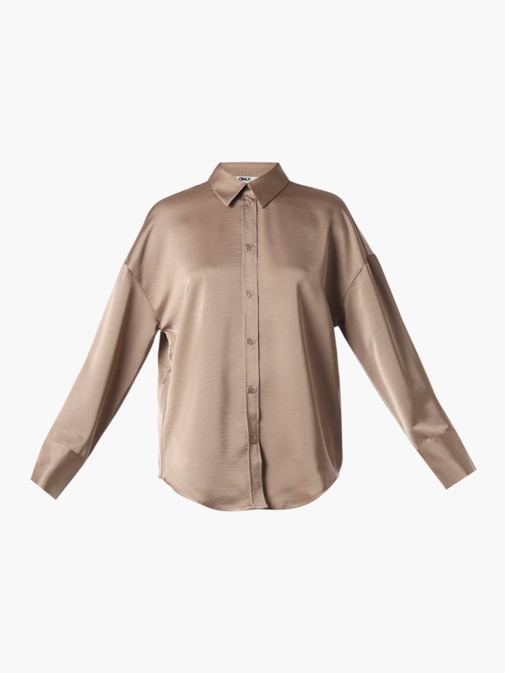 ONLY Satin Button-Down Blouse in Taupe